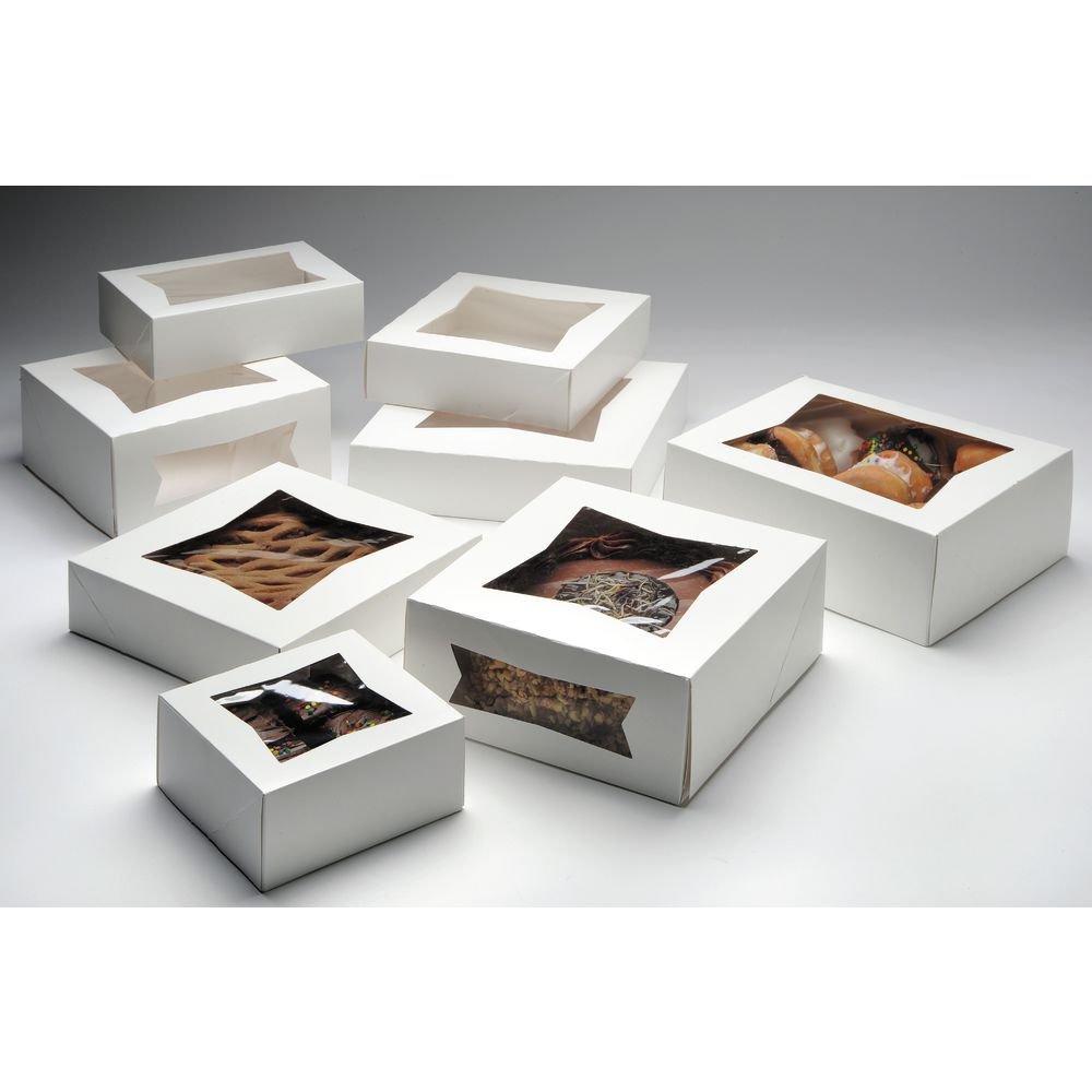 Bakery Box with Window White Paper - 9"Sq x 2 1/2"D 200 Per Case