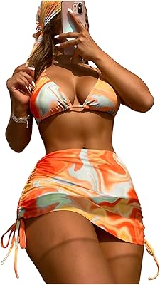 RoseSeek Women's 4 Piece Swimsuits Halter Triangle Bikini Sets Bathing Suit with Mesh Cover Up Skirt & Bandana