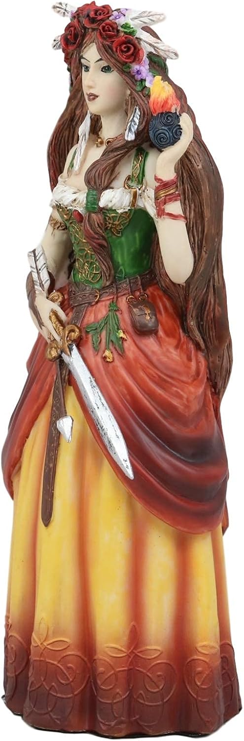 Ebros Celtic Irish Goddess Brigid Threefold Deity of Heling Poetry Smithcraft Figurine Holding Eternal Flame Decor Statue Celt Mythology Ancient Triple Goddess Spirit