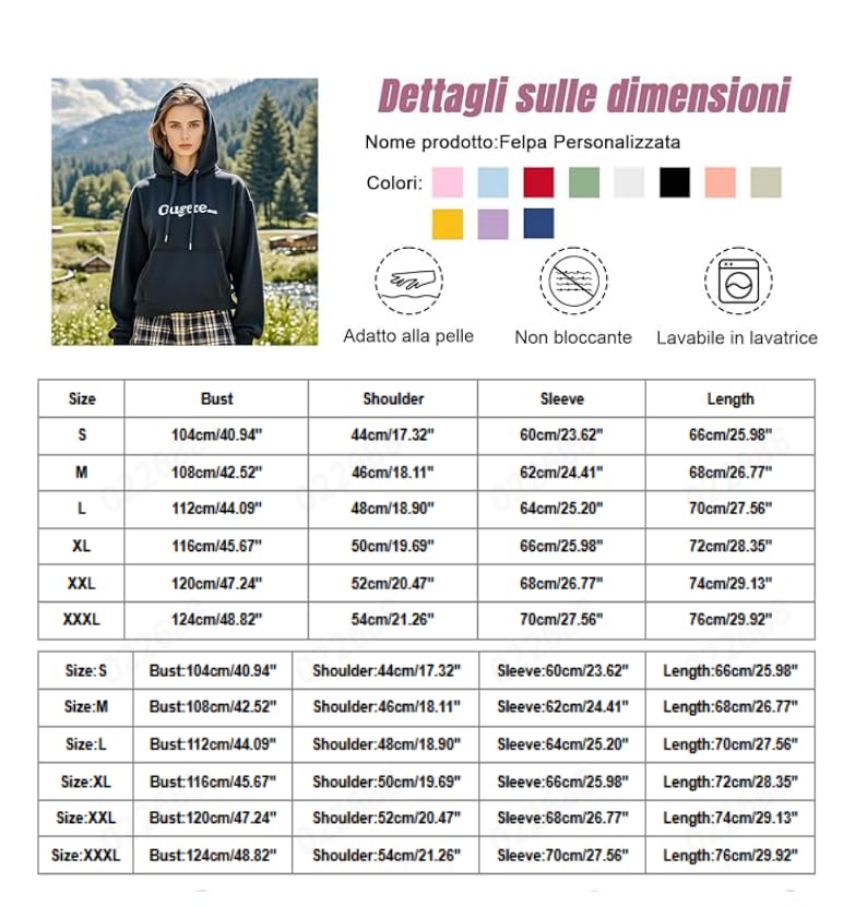 Sweat Personnalisable Unisexe, Sweat a Capuche Personnalisé avec Texte ou Photo Imprimée Avant/Arrière, Pull Personnalisé Couple Hoodie à Manches Longues Pour Automne Hiver Chaud avec Poches, S-3XL
