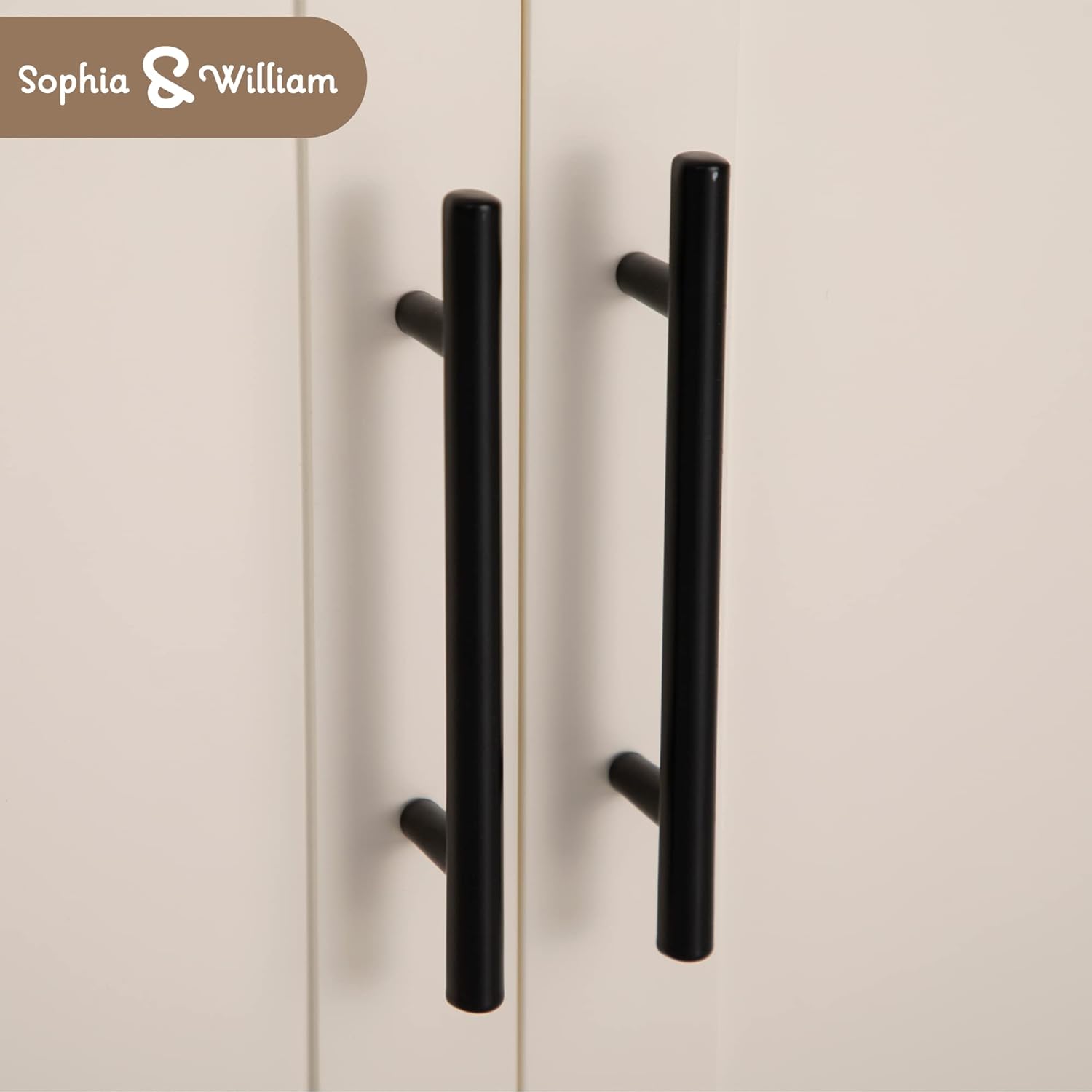 Sophia & William Kitchen Island Cart with Storage on Wheels, Rolling Kitchen Trolley with 2 Doors, 2 Drawers, 3 Open Shelves, Towel and Spice Rack, Ivory