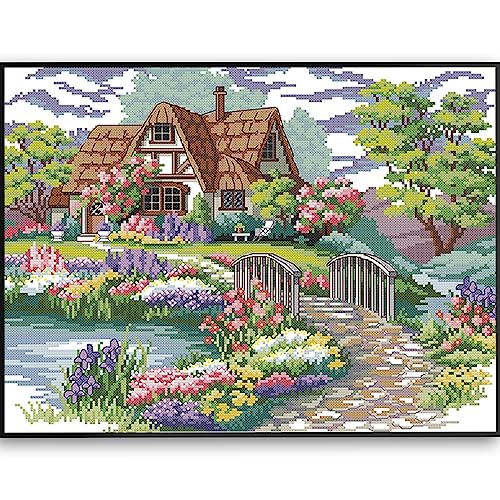 Image of Howie's Needlepoint Cross Stitch Kits, 11CT Pre-Printed Pattern Needlepoint Kits, Full Range of Stamped Starter Kits (Dream House, 21.5 x 17 Inch)