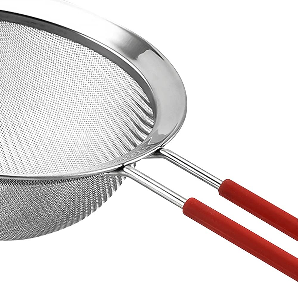 Doppellagiges Feinmaschiges Sieb aus Edelstahl – Größe 14 cm – Küchenmehlsieb mit 30 feinen Maschen, perfekt für Öl und Schaum