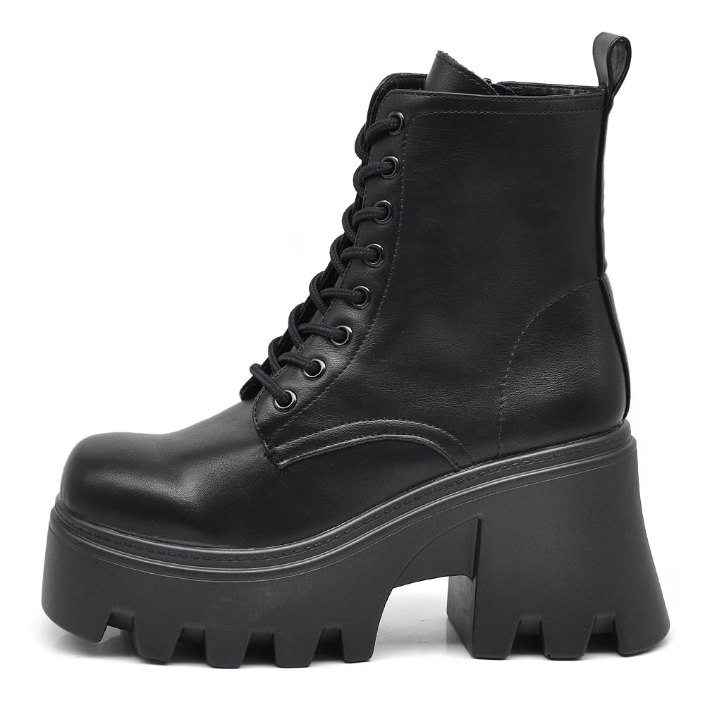 IF FASHION Stivaletti Tronchetti Anfibi da Donna In Pelle Sintetica Con Tacco Grosso Platform Zeppa Dippio Fondo Carrarmato MP752-1