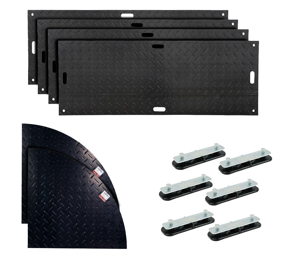 Mytee Products Black Ground Protection Mats – 4ft (W) x 8ft (L) with 4'x4' Heavy-Duty Curved Mats and Single Connectors, Two-Way Locking System