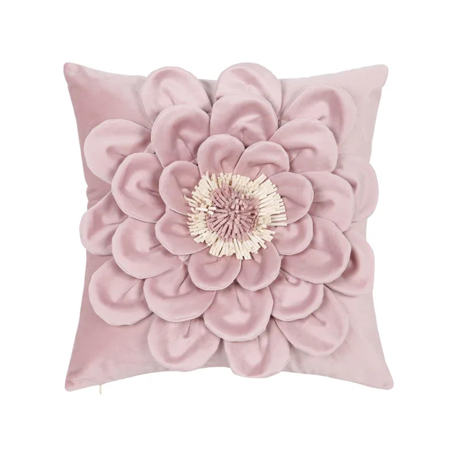 LCKKJHG Three-dimensional Embroidered Velvet Cushion Cover For Home Decoration Solid Color Floral Pillowcase(Pink)