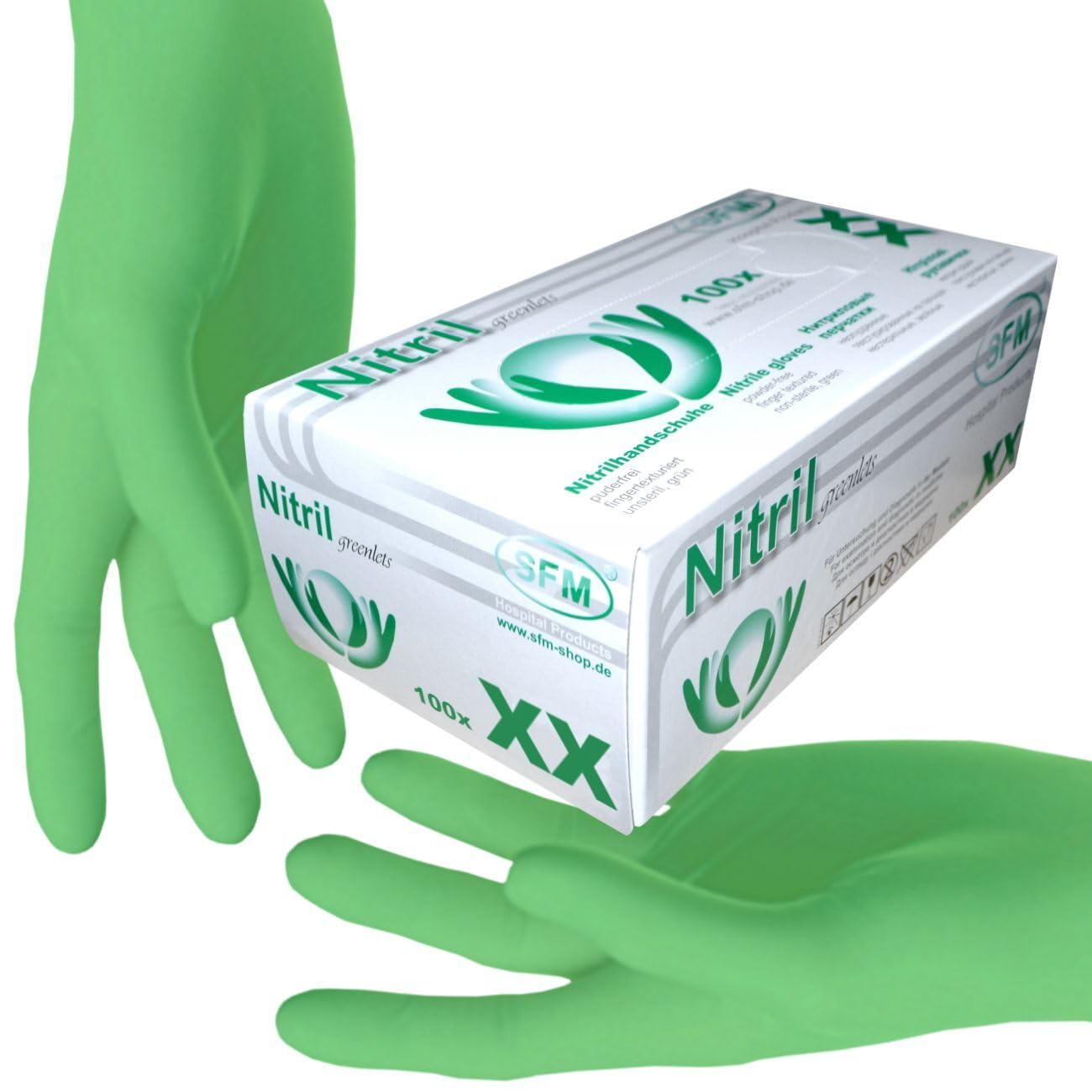 SFM ® GREENLETS Nitril : XS, S, M, L, XL grün puderfrei F-tex Einweghandschuhe Einmalhandschuhe Untersuchungshandschuhe Nitrilhandschuhe M (1000)