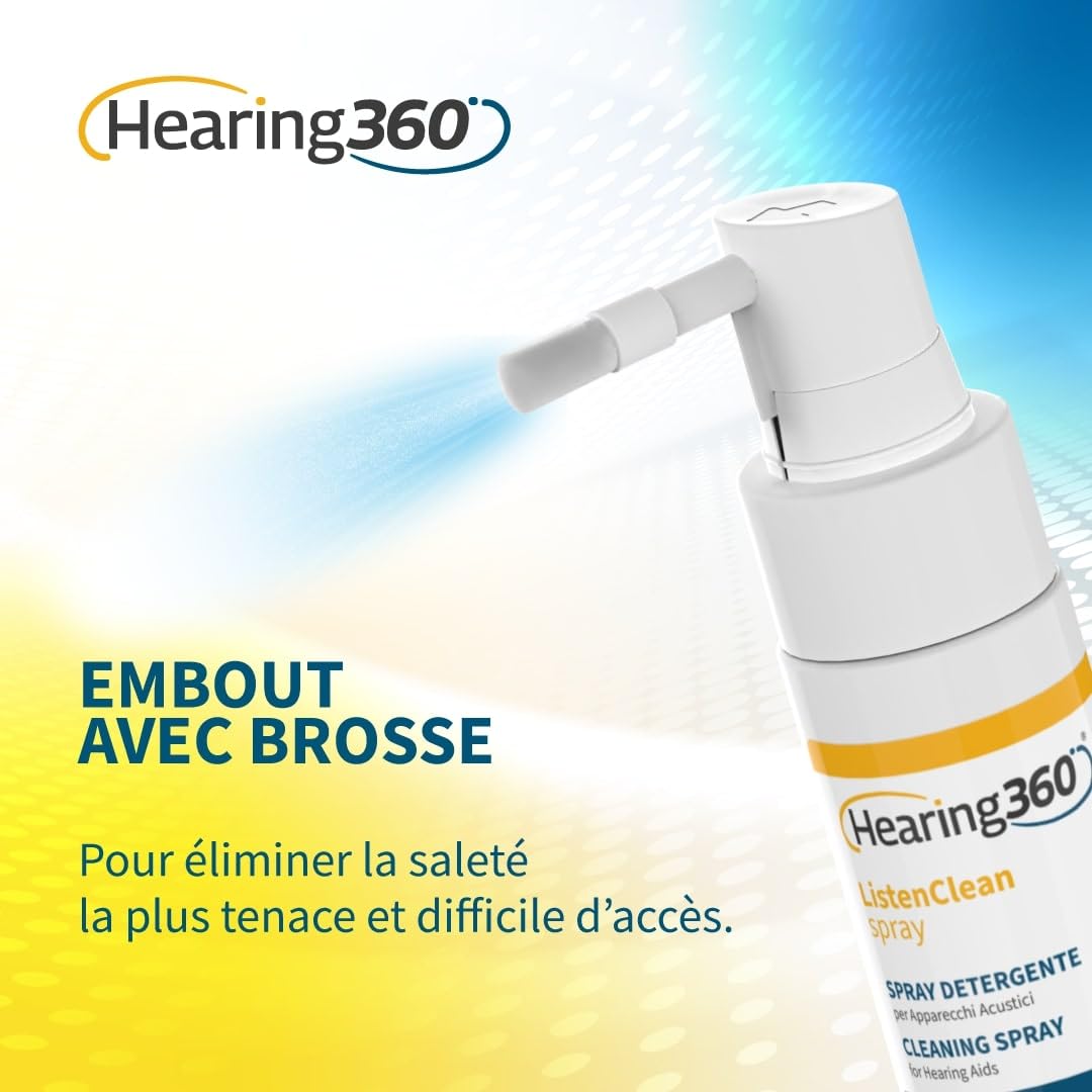 Spray nettoyant désinfectant pour appareils auditifs, AirPods et écouteurs Bluetooth avec brosse à dents intégrée - Assainissez et désinfectez vos aides auditives en profondeur et en toute sécurité