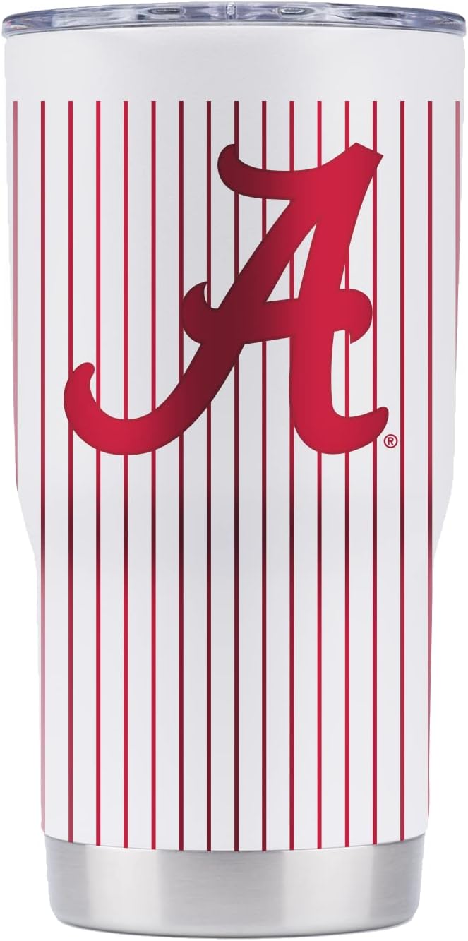 Gametime Sidekicks Alabama 20oz White Tumbler - Officially Licensed, 18/8 Stainless Steel, Double-walled, Vacuum-insulated- Baseball Pin Stripe