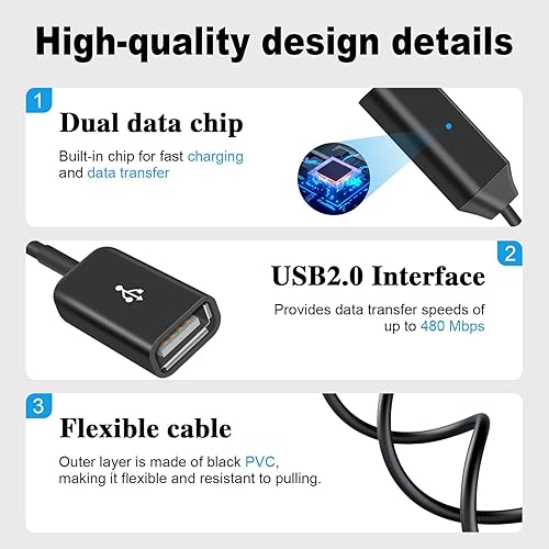 Miniatura 4 de Duttek Divisor USB A macho a 6 hembras USB 1.65FT19.7 in, USB Y Splitter Soporte de carga y transferencia de datos para TV, teclado USB, portátil (1