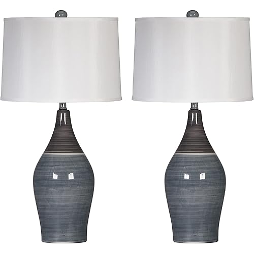 Signature Design by Ashley Niobe 28" Glazed Ceramic Table Lamp, 2 Count, Multicolored & Gray