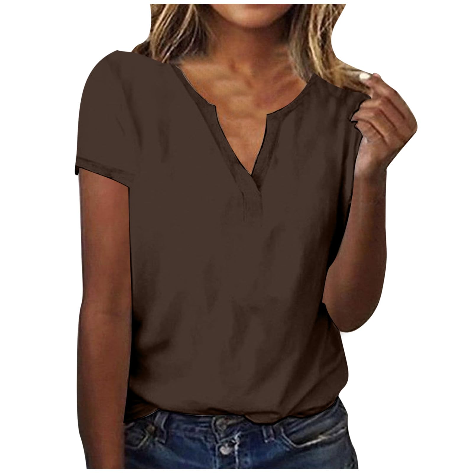 NUSGEAR Camiseta de Manga Corta Mujer Moda Color sólido Camisa Verano Casual Suelto Cuello en V Túnica Tops Blusa Elegante Fiesta T-Shirt Original Basic tee Camisetas 2024