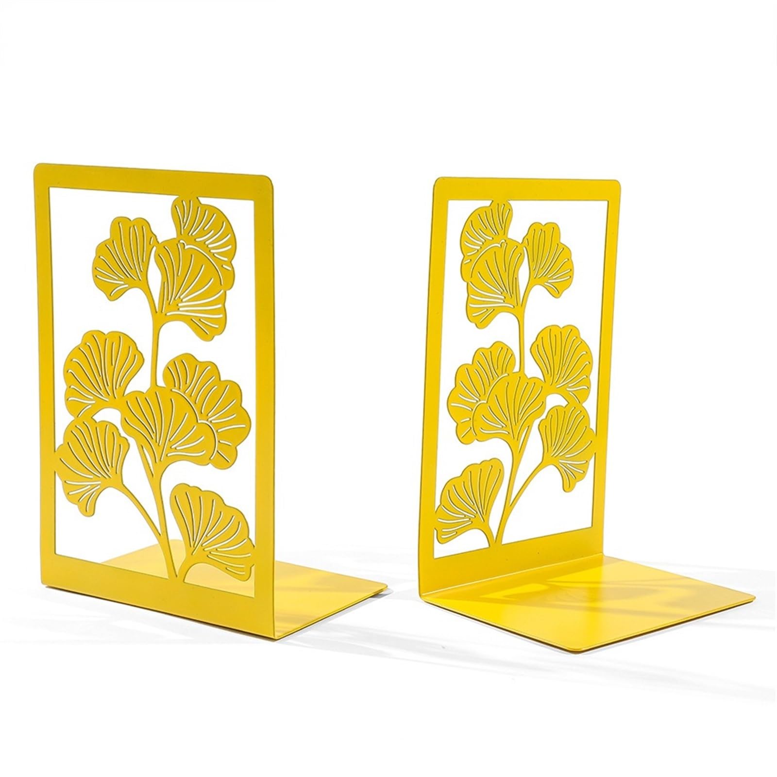 Bookends 1Pair Office Supplies Metal Ginkgo Leaf Bookends Stylish Bring Luck Book Rack Bookshelf Desktop(Yellow)