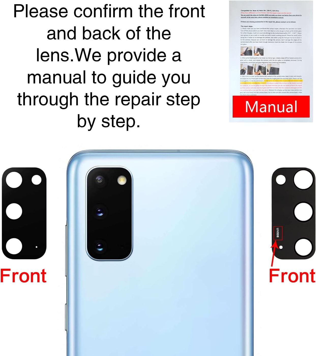 2PCS ASDAWN for Galaxy S20 Back Rear Camera Lens Glass Replacement,Back Lens Glass for Samsung Galaxy S20 6.2 inches All Carriers with Free Lens Film + Installation Manual + Repair Tool Set
