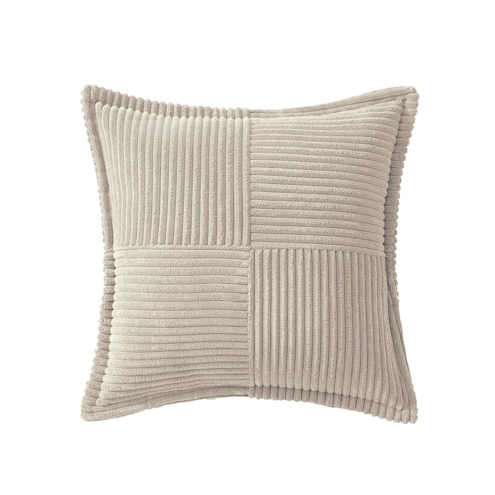CTRLZS Corduroy Pillow Covers with Splicing Soft Couch Pillow Covers Broadside Striped Decorative Textured Throw Easy to Use Beige