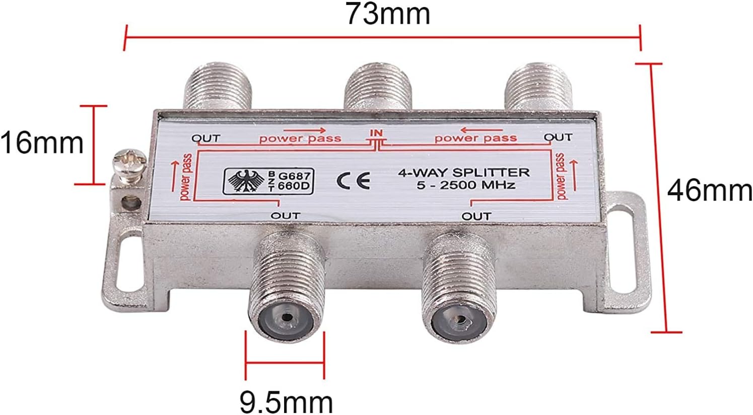 RUNCCIYUN TV Aerial Splitter 4 Way Satellite Splitter F Type Splitter 52500MHz with 2*1.5m