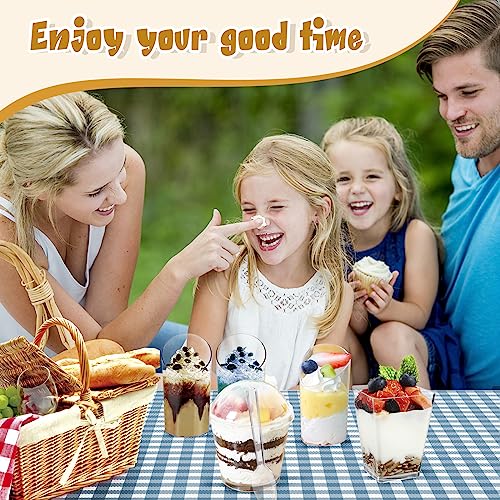 ALEXPRE 400 Pack 3oz 5oz Dessert Cups with Lids and Spoons, 3 Styles Clear Plastic Appetizer Cups Disposable Party Mini Parfait Cups for Serving Fruit Trifle Mousse Ice Cream and Pudding Dessert Cups