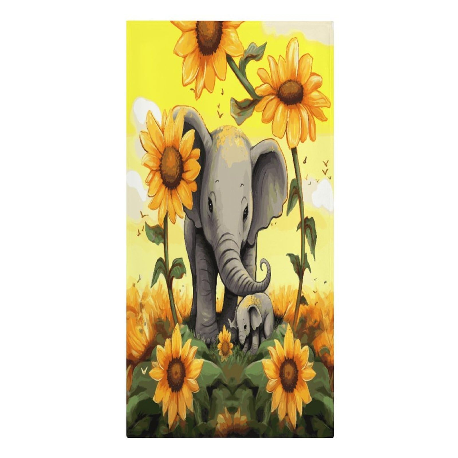 FekiLoot Mother and Elephant Sunflowers Towels Soft Oversized Beach Towels Absorbent Sand Free Bath Towel Travel Compact Swim Towels Lightweight Quick Dry Pool Towel Large Beach Blanket 30" X 61"
