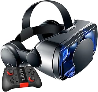 RUTXE Óculos de realidade virtual 3D VR Óculos de realidade virtual Óculos VR para filmes 3D VR e jogos de realidade virtual anti-luz azul ajustável, sistema de cuidados com os olhos de pupila para smartphones Android e iOS com gamepad (preto) (B)