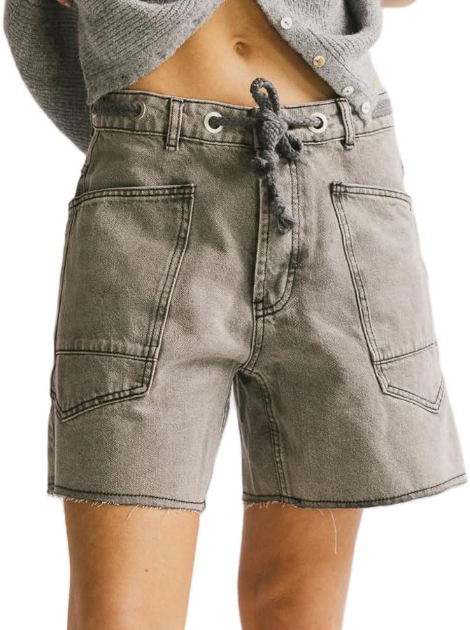 Mxiqqpltky Drawstring Jean Shorts Womens Casual High Waisted Straight Leg Baggy Denim Shorts Summer Loose Fit Short Jeans Y2K