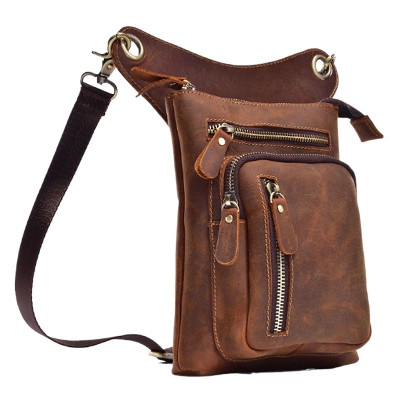 Borsa da Gamba a Goccia in Pelle di Mucca da Uomo, Marsupio da Motociclista, Marsupio da Cintura, Marsupio in Vera Pelle per Le Avventure all'aperto, Il pendolarismo(Brown)