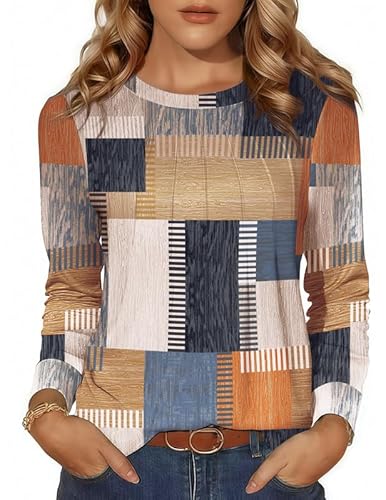 Misakia Long Sleeve Tunic Tops for Women Crew Neck Pleated T-Shirts Business Work Blouses Fall 2025 Clothes Jh483 XL