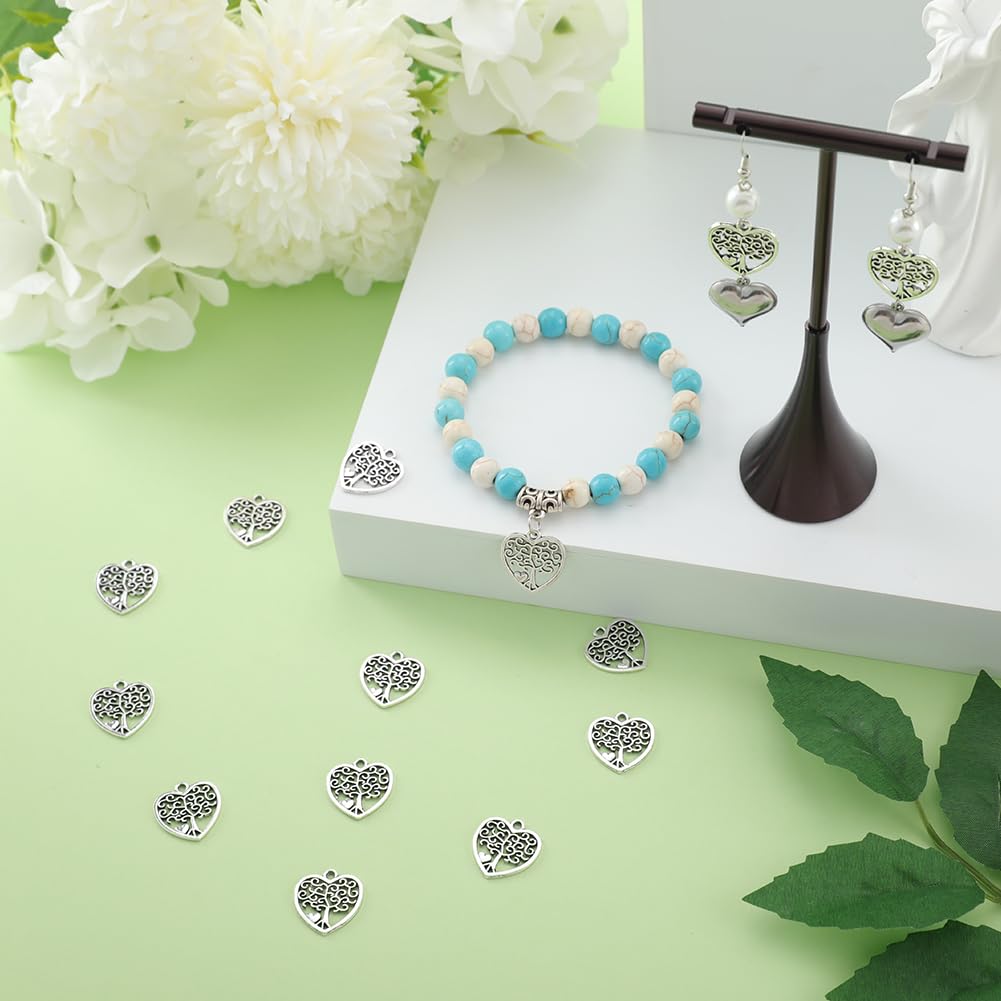 SUNNYCLUE 1 Box 100Pcs Heart Tree of Life Charm Small Silver Tree Charms Bulk Tibetan Style Alloy Pendants Metal Plant Lucky Charm for jewellery Making Charms Supplies DIY Necklace Earring Women Adult - Image 4