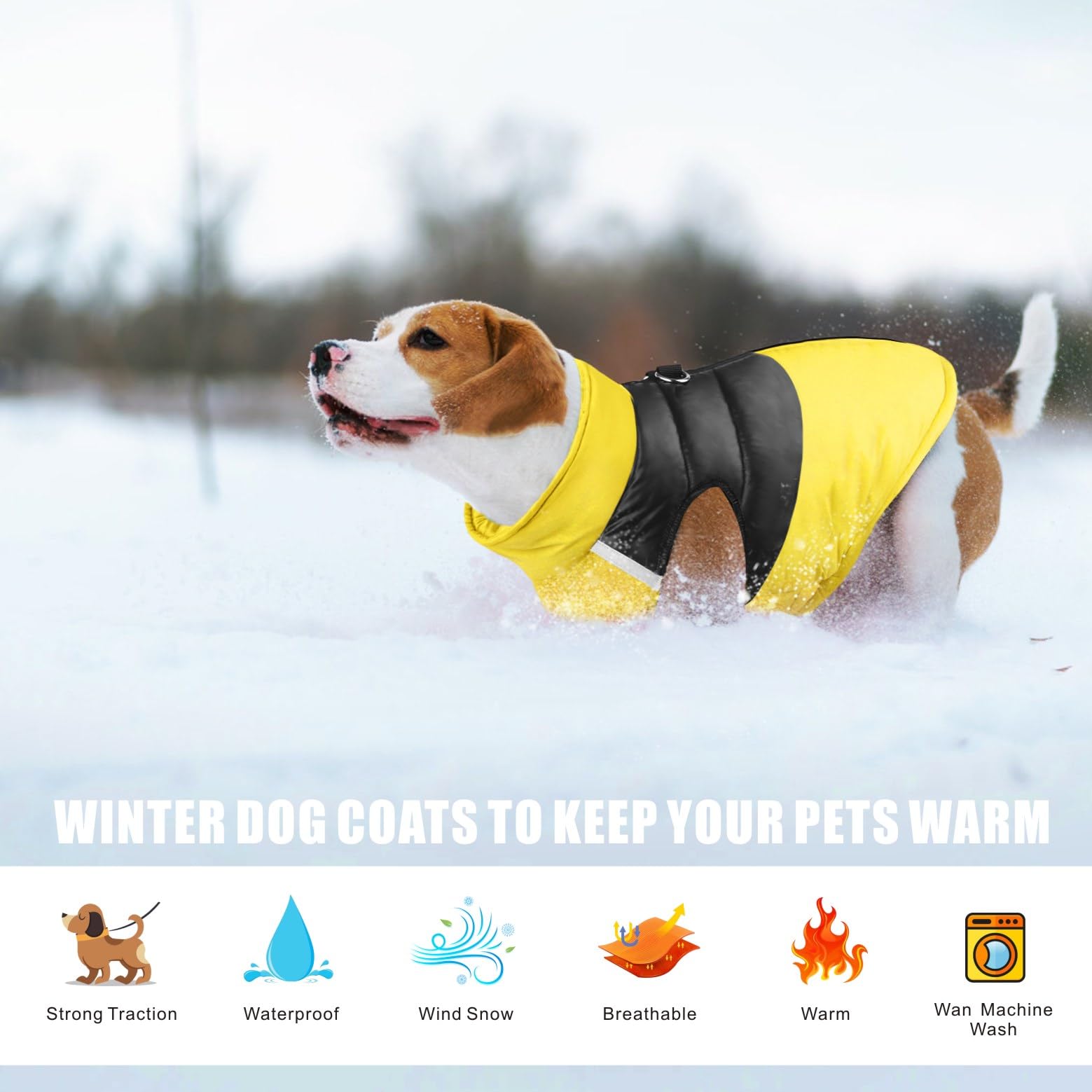 Idepet Dog Winter Coat Waterproof Dog Jackets Warm PetClothes for Small Medium large Pet Dog Cat Puppy S M L XL XXL 3XL 4XL 5XL (Yellow - Image 4