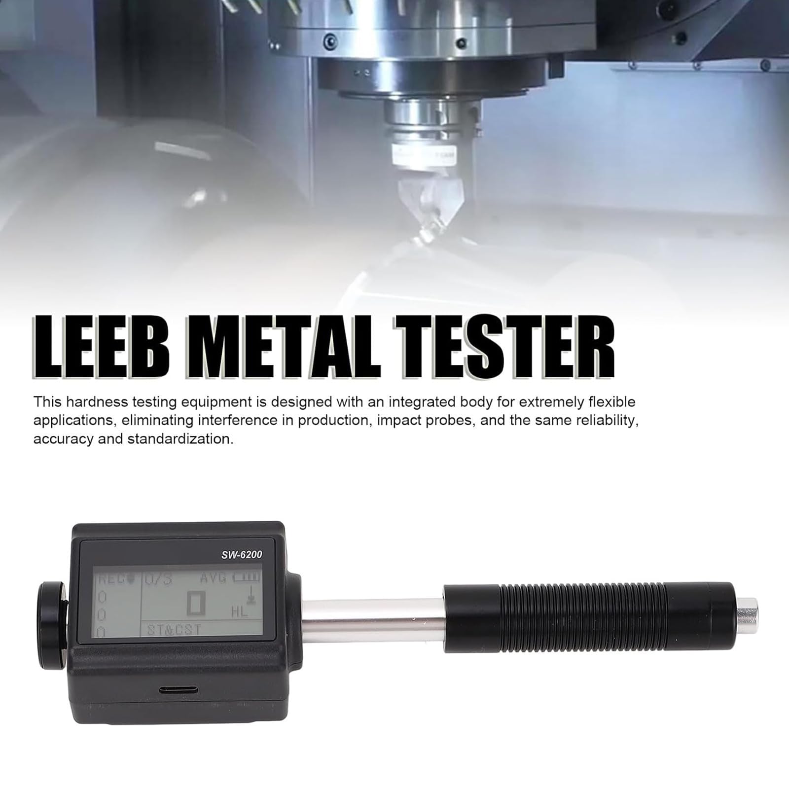 McbeAn Leeb Hardness Tester, Metal Hardness Tester, Rockwell (HRC, HRB, HRA), Brinell (HB), Leeb (HL), Vickers (HV) and Shore (HS), HD Display, Standard D Type Impact Device