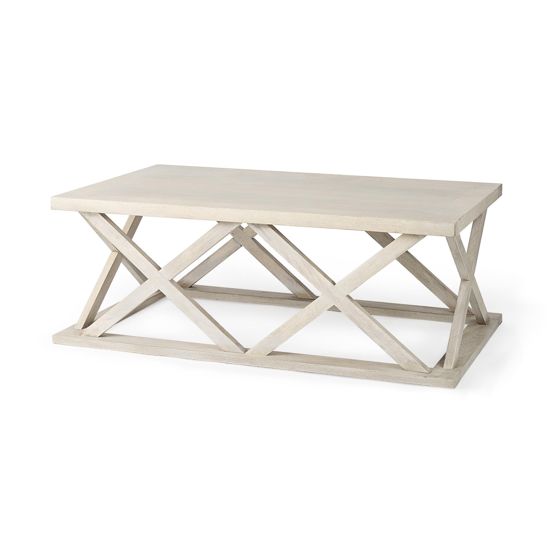 HomeRoots 48 Off White Solid Wood Distressed Geo Frame Coffee Table