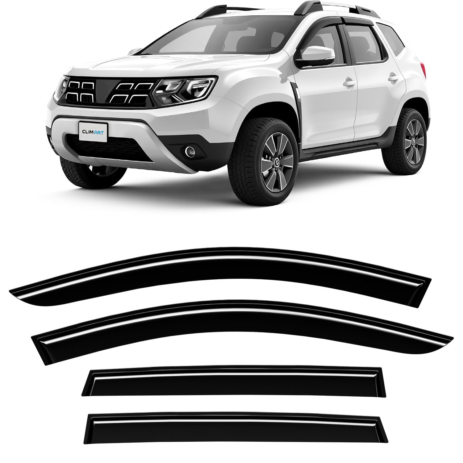 CLIM ART Deflectores para/Compatible con Dacia Duster 17-24 II - Adhes 4ud | Derivabrisas Dacia Duster II – deflectores ventanilla coche, cortavientos, paravientos, policarbonato, duradero