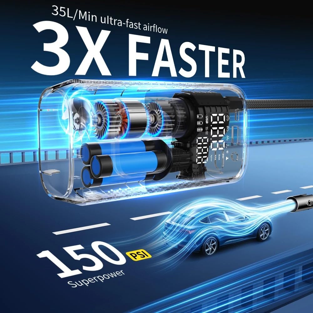 Compresseur Air Gonfleur de pneu portatif de voiture Gonfleur Electrique