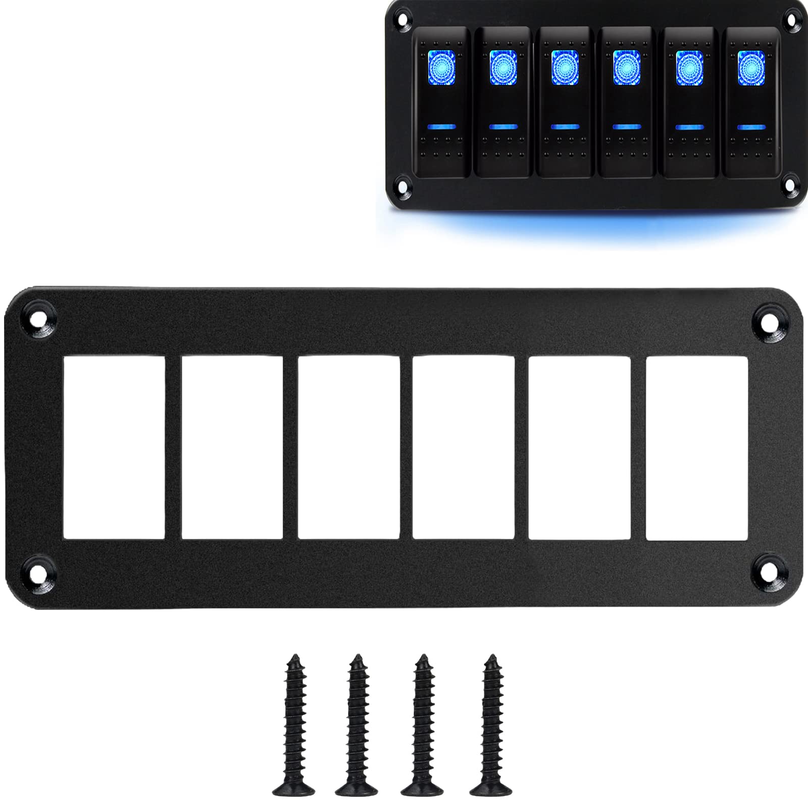 Switch Panel, 6 Gang Rocker Toggle Switch Aluminum Housing Bracket for Car Truck Marine Boat RV Vehicle, Waterproof Panel