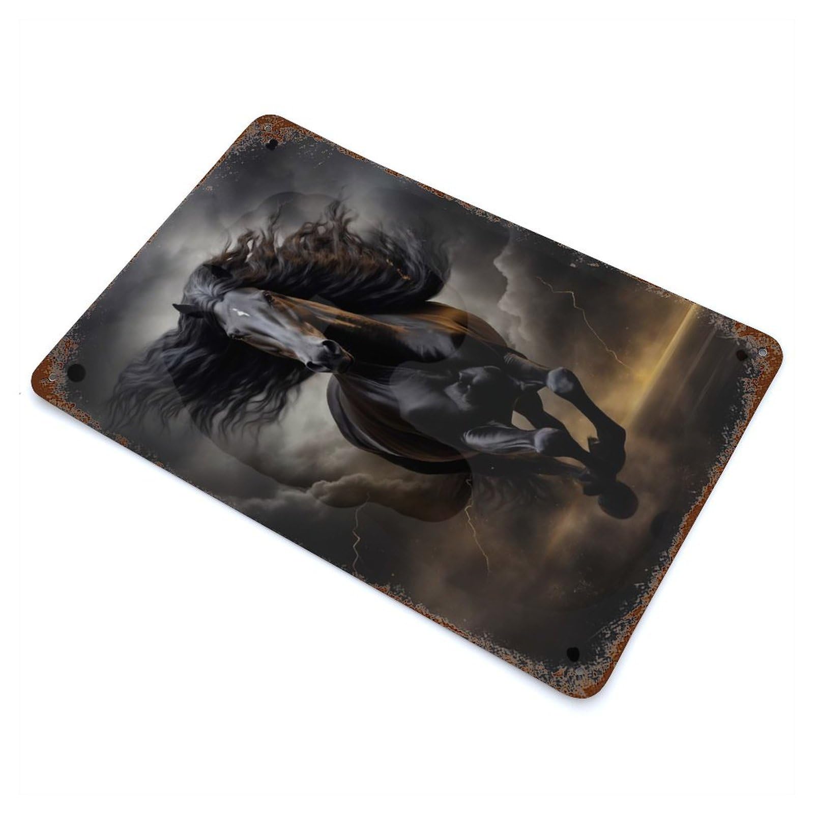 Black Horse Galloping Vintage Rust Metal Sign 11.8"x7.9", for Basement, Hobby Room And Garage Decor, Farmhouse Wall Decor