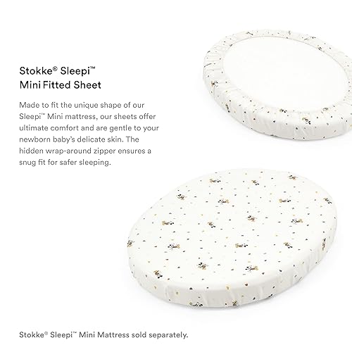 Miniatura 3 de Stokke Sleepi - Mini sábana bajera ajustable, diseño de Mickey Celebration, sábanas suaves para dulces sueños, hecha para el colchón pequeño ovalado