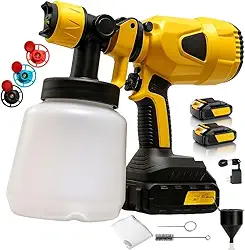 Pistola de Pintura Elétrica Sem Fio 900W com 2 Baterias 21V 1000ml 3 Bicos Ajustáveis Motor Brushless Pulverizador de Tinta Spray para Móveis Paredes Metais Portões Madeira