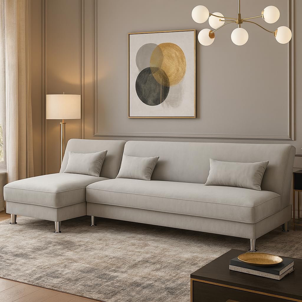 Joybird 5 Seater LHS L Shape Sofa Cum Bed Set for Bedroom Set | Soft Velvet Suede Fabric | Modern Design | Plush Comfort Cushions for Living Room (Light Grey) Joybird 5 Seater LHS L Shape Sofa Cum Bed Set for Bedroom Set | Soft Velvet Suede Fabric | Modern Design | Plush Comfort Cushions for Living Room (Light Grey)