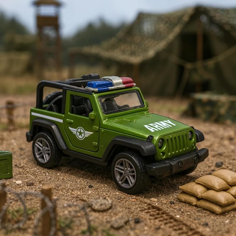 Image of Amisha Gift Gallery Diecast Army Jeep Toy Car for Kids | 1:36 Scale Model, Metal, Pull Back, Sports Car, Boys