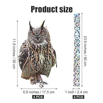 GABRIELLE Bird Deterrent, Pigeon Repellent, Owl Shape, Reflective, Luminous, Set Of 2, Pigeon