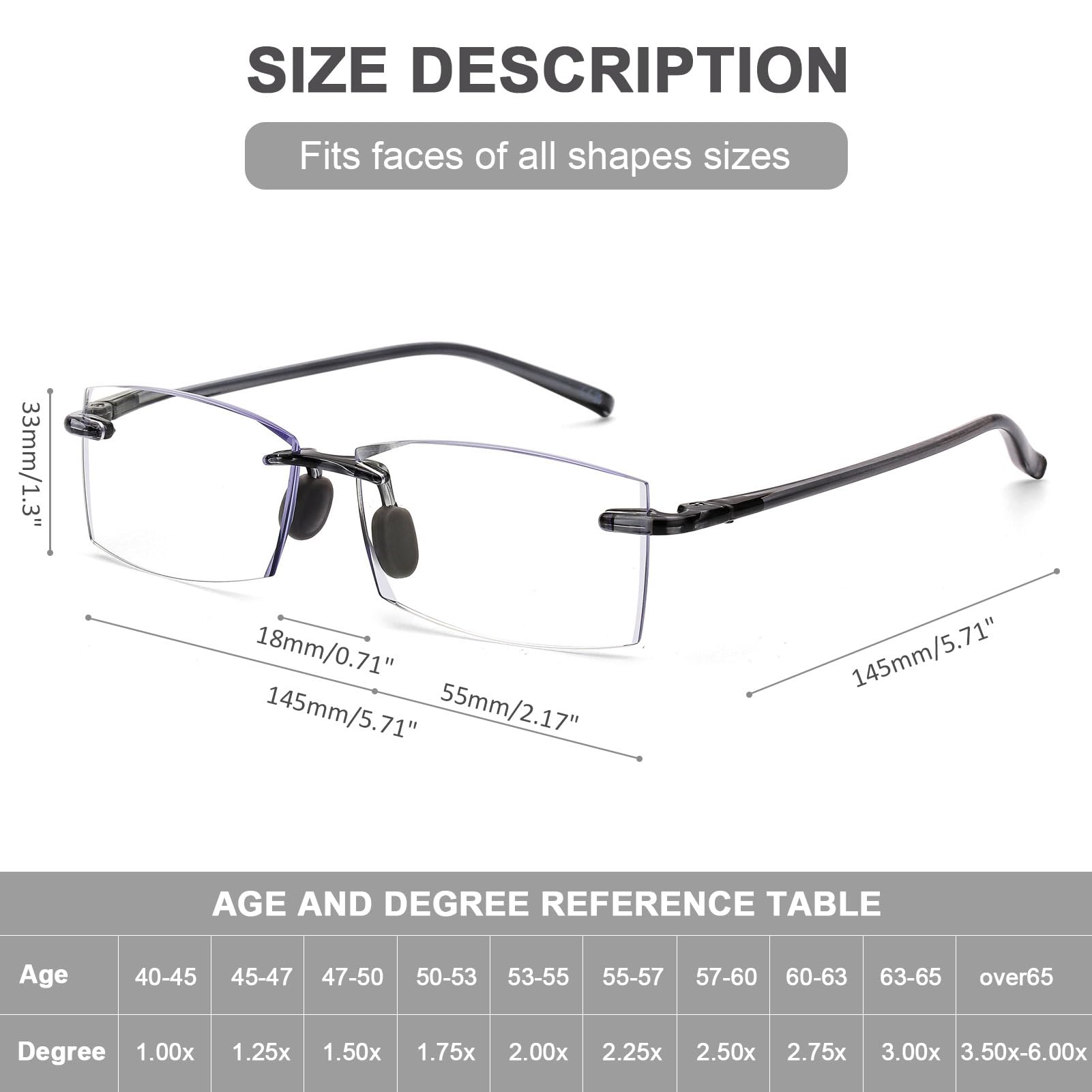 DOOViC Blue Light Blocking Rimless Reading Glasses 1.5 for Men/Womens Grey Rectangle Flexible TR90 Legs Lightweight Readers - Image 3