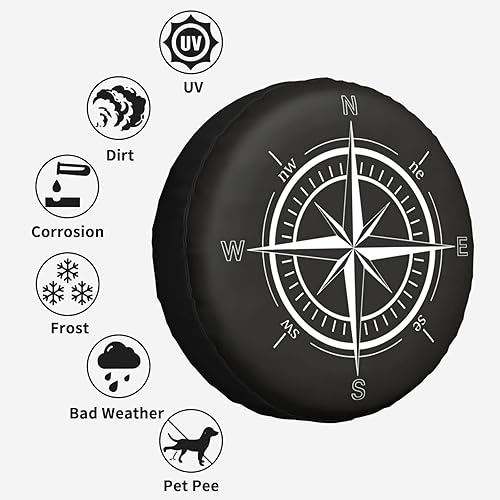 Miniatura 7 de Funda protectora para neumáticos de repuesto con estampado de brújula, a prueba de polvo, para remolques, caravanas, SUV y muchos vehículos, 17