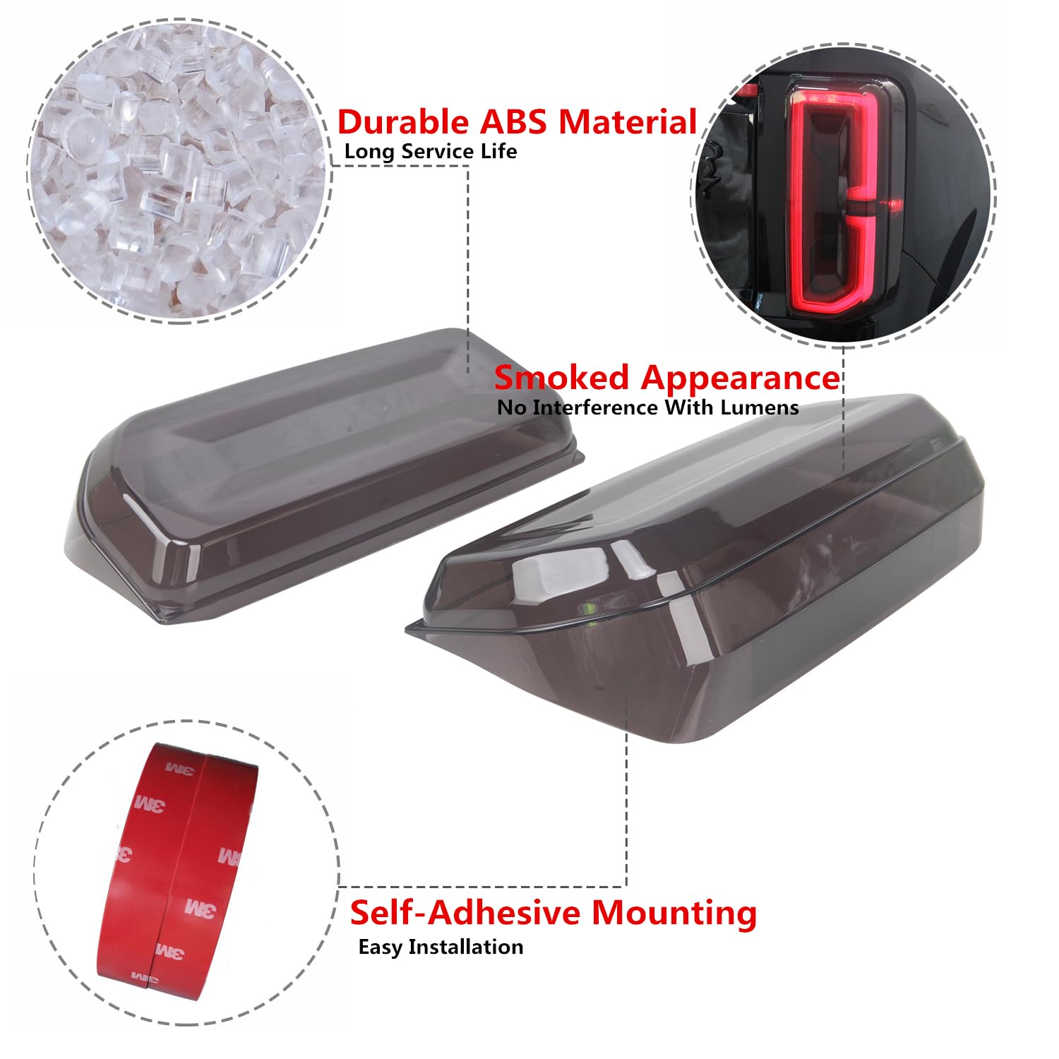 Smoke Black Tail Light Covers For Ford Bronco 2/4 Door 2021-2024 - 2PCS, Acrylic, Peel & Stick Installation, LED Light Compatible