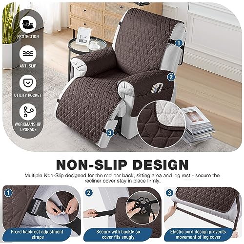 Image of TAOCOCO 100% Waterproof Recliner Chair Covers, Non Slip Recliner Covers that Stay in Place, One-Piece Washable Reclining Chair Cover with Elastic Straps, Chocolate, Fits 30 inch Seat Width
