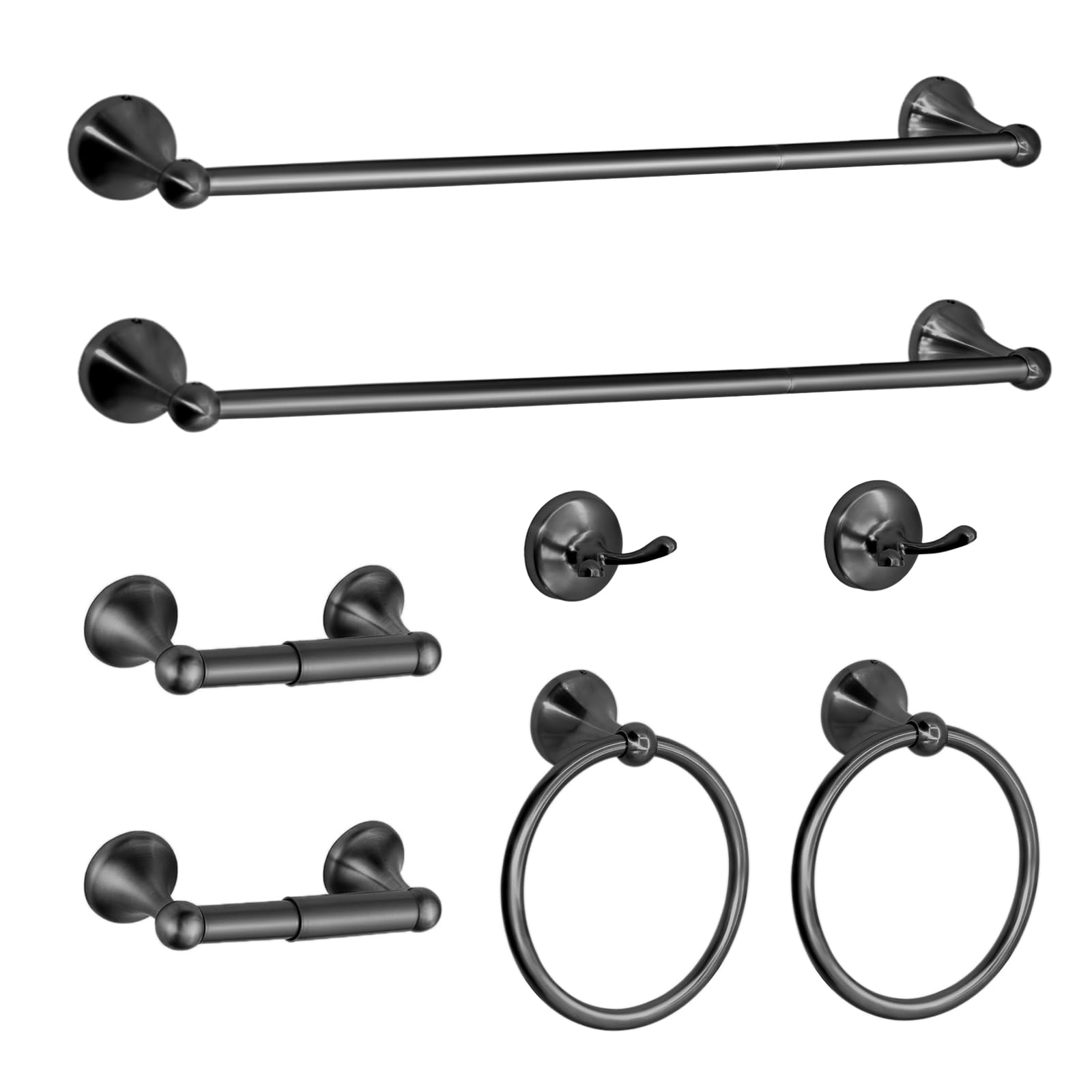 8 Pieces Bathroom Hardware Set Brushed Nickel Adjustable Expandable Towel Bars Towel Ring Wall Mount Toilet Paper Holder Towel Hooks Towel Racks Hand Towel Holder (8 Pcs Black)