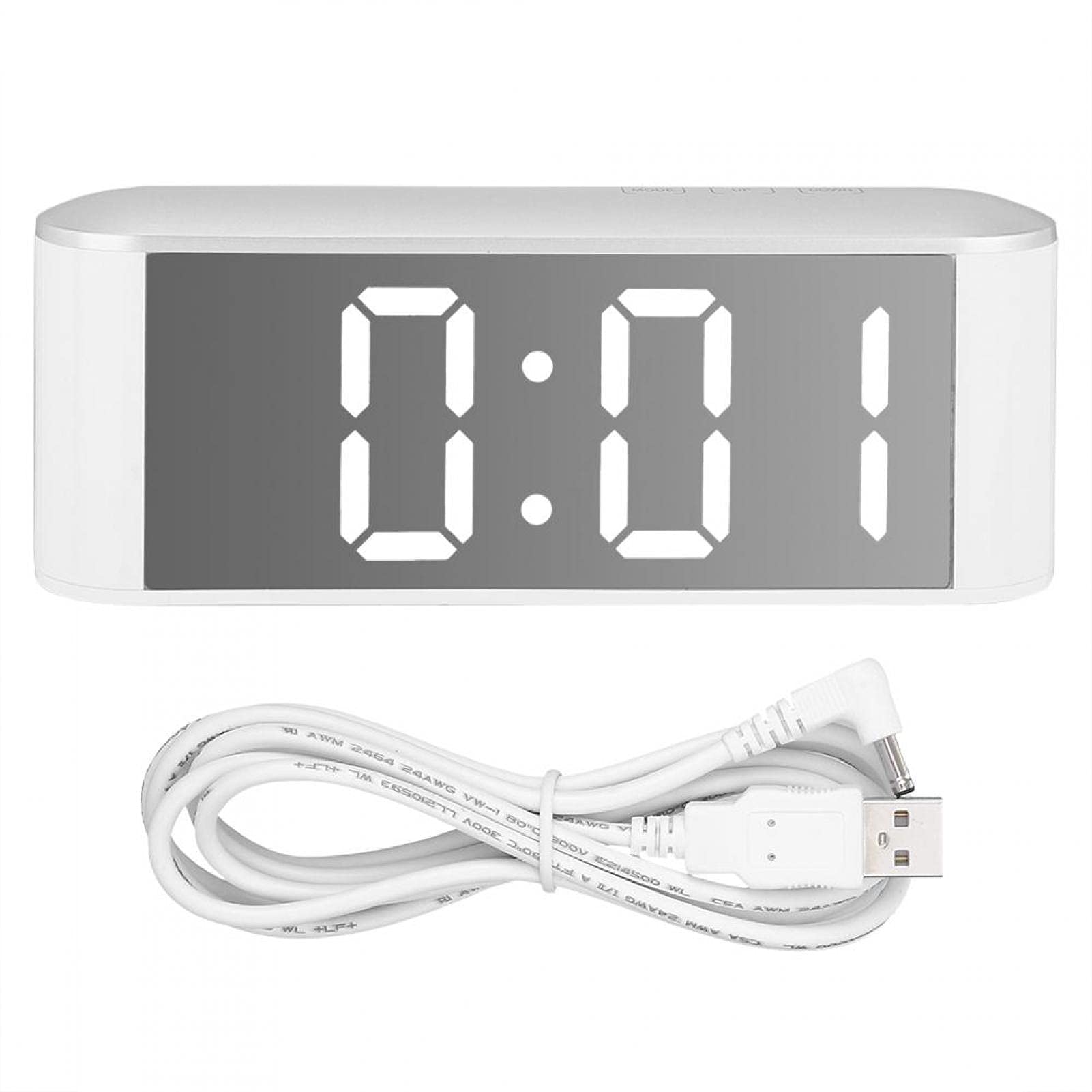 Temperature Display Adjustable Desktop Clock, Alarm Clock, for Bedroom Home(White)