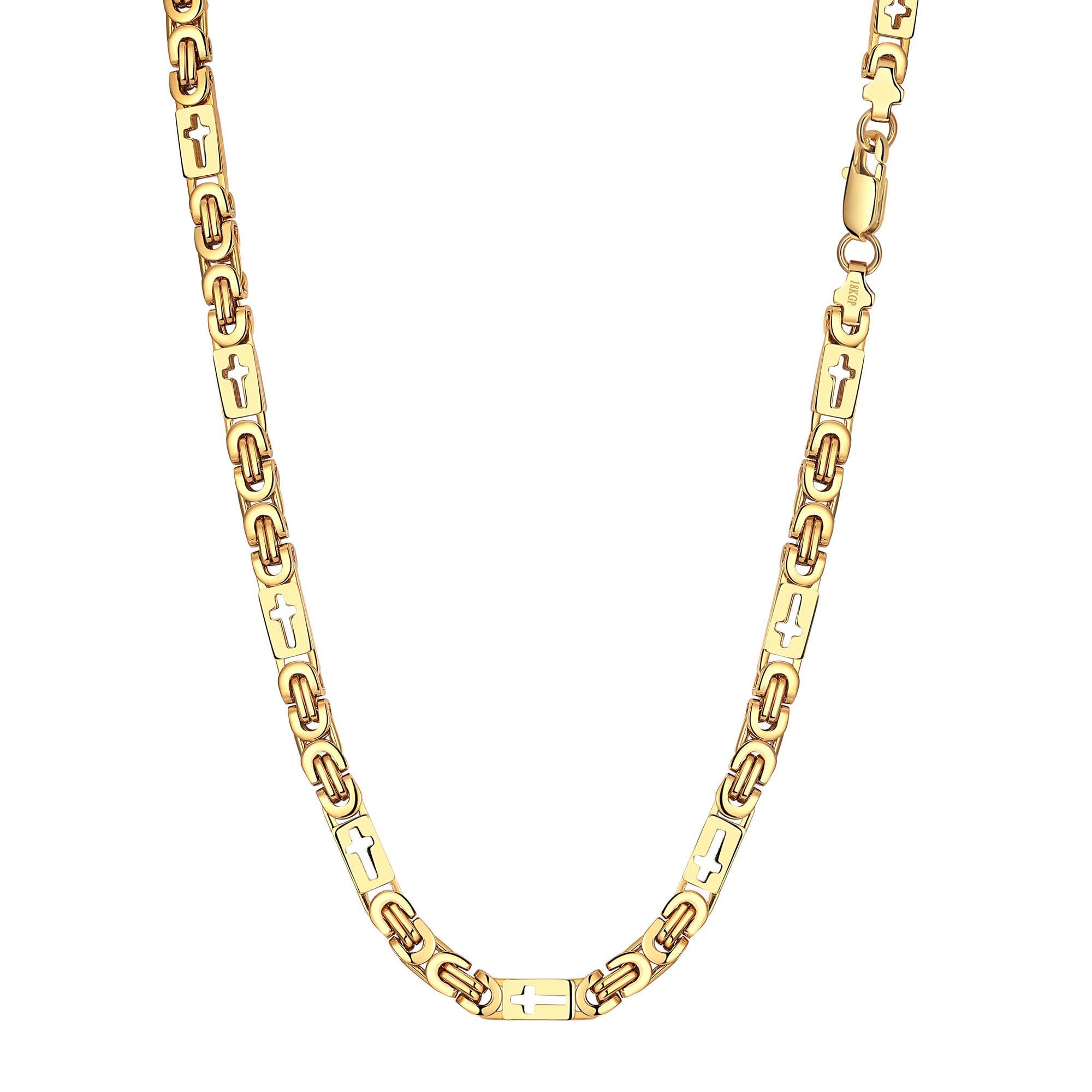 DJADEE Herren Kette Gold 750 vergoldet 18 Karat Edelstahl Königskette 6 mm Hypoallergen Wasserfest Hochglanzpoliert Halskette mit Kreuz Männer Gestempelt