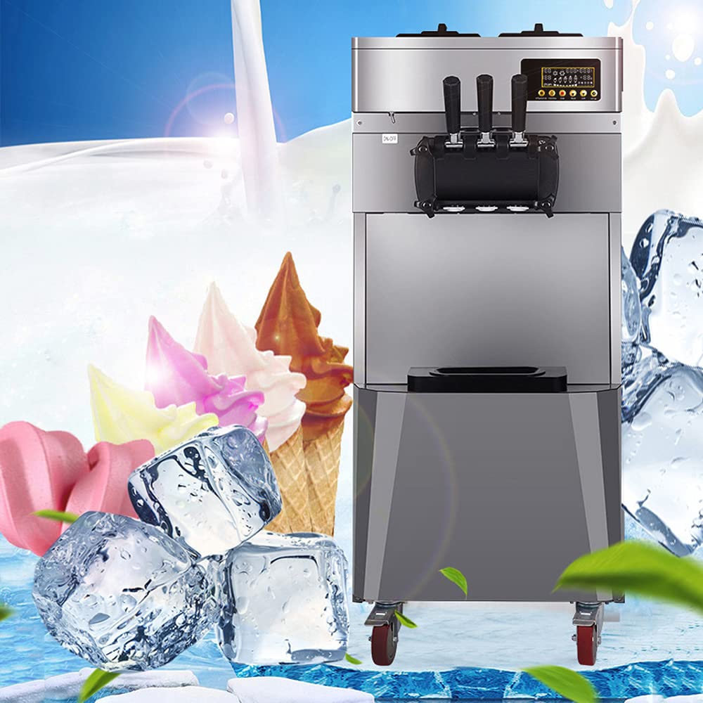 Commercial Ice Cream Machine ,Vinmax Soft Ice Cream Making Machine With 3 Flavors Desktop Small Automatic Drum Ice Cream Machine Without Refrigerant 110V (Pink)