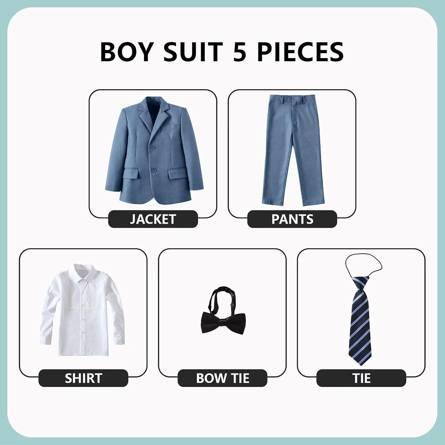 Boys Formal Suit Set Kids 5 Piece Suit Jacket Pants Set with Dress Shirt and Tie Prom Wedding Tuxedo Suits