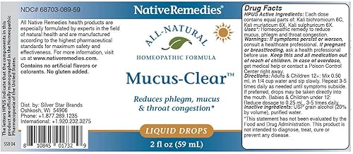 Miniatura 4 de Native Remedies Paquete familiar completo Mucus-Clear para alivio 24 horas de la congestión de moco y flema para toda la familia, botellas de 4-59 mL