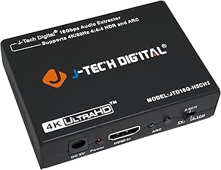 J-Tech Digital 4K60Hz HDMI 2.0 Audio Extractor HDMI-ARC Converter SPDIF + 3.5MM Output 18Gbps, HDCP 2.2, 1080P@120Hz, 1080P@144Hz, Compatible with Dolby_Digital/DTS CEC HDR10 [JTD18G-H5CH2]